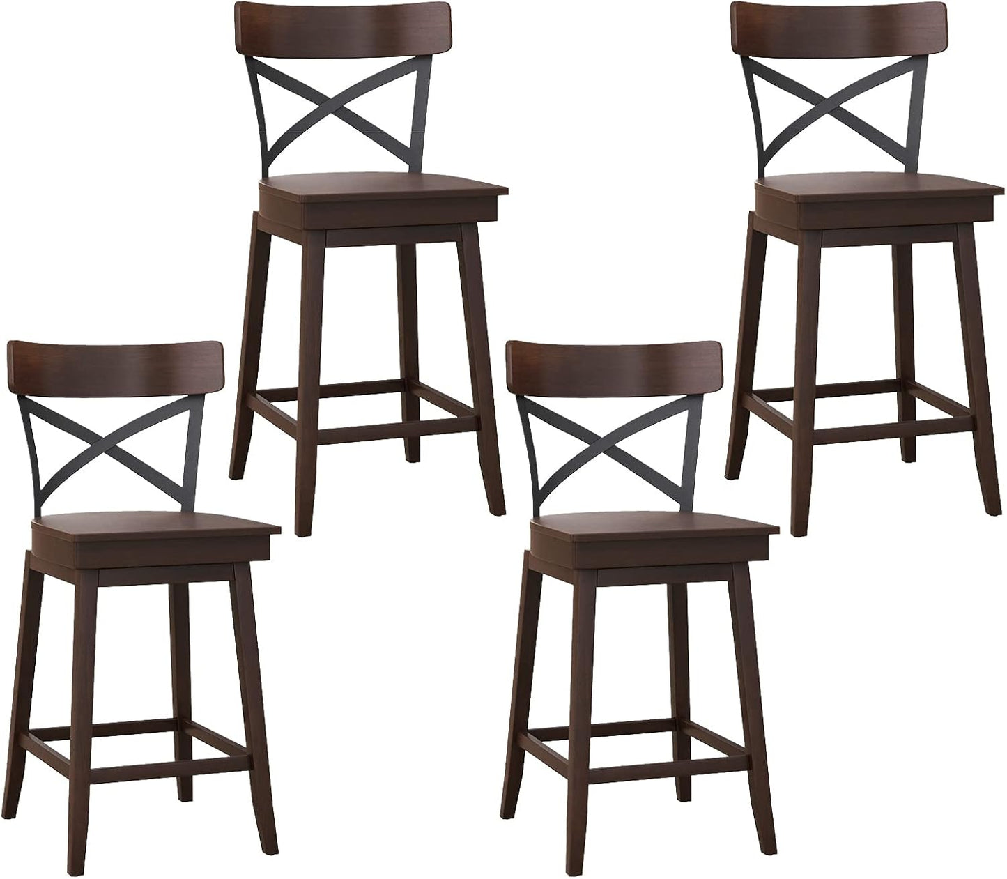 24 Inch Swivel Bar Stool Set of 2/4 Ergonomic Counter Height Chairs with Open X Back & Footrest