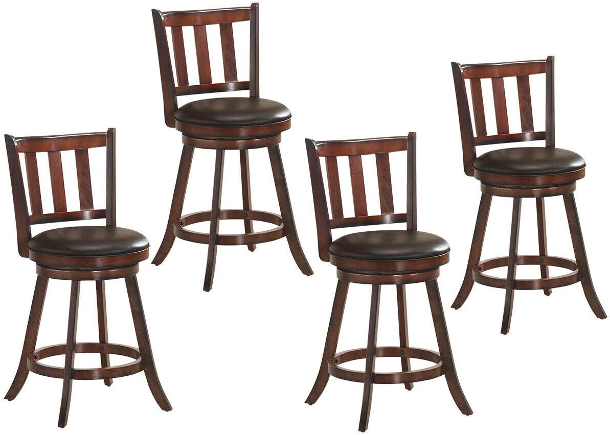 25 Inch Set of 2/4 Wood Swivel Counter Height Dining Pub Bar Stools with PVC Cushioned Seat