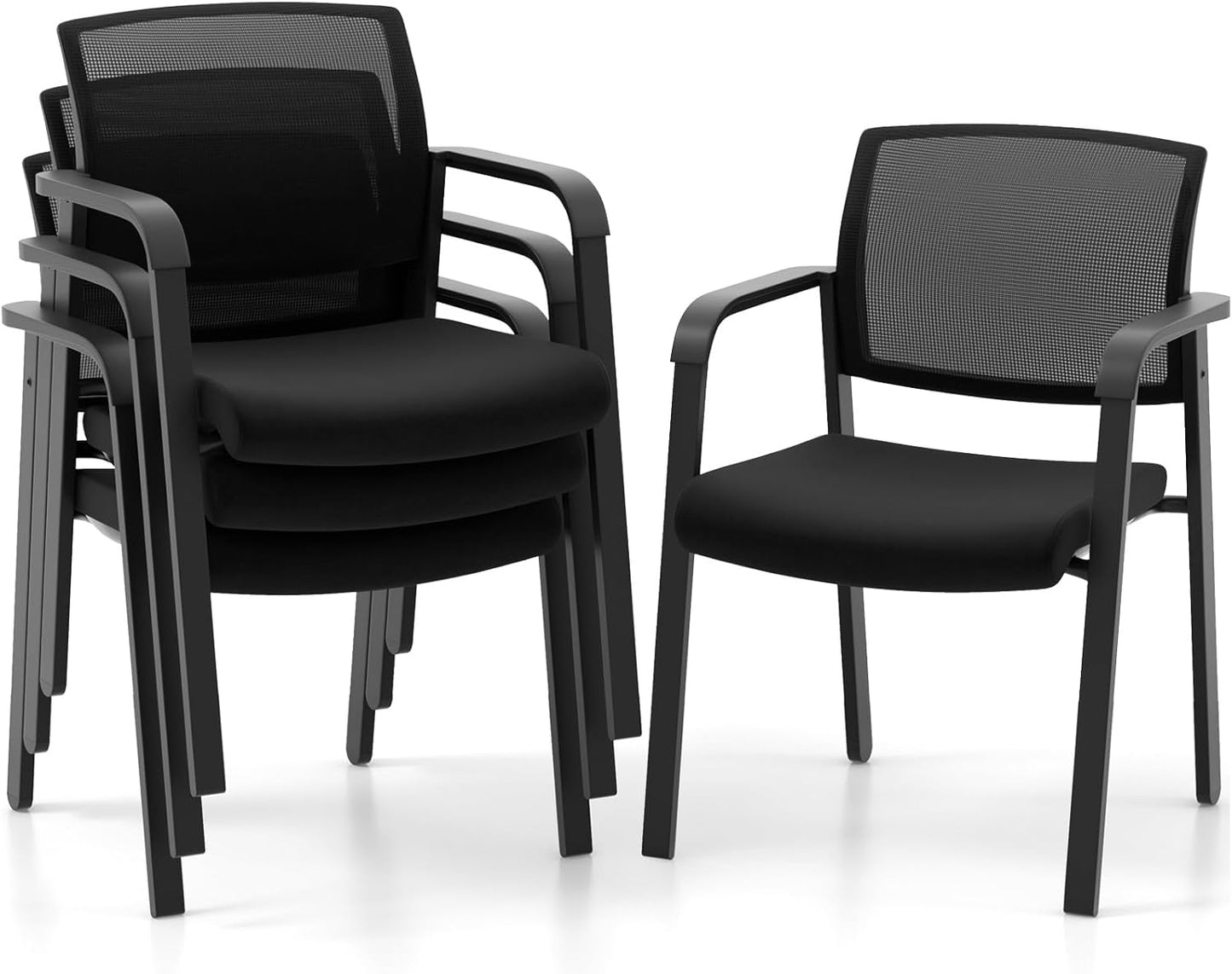 Office Guest Stacking Chairs with Mesh Backrest Armrest and Upholstered Seat