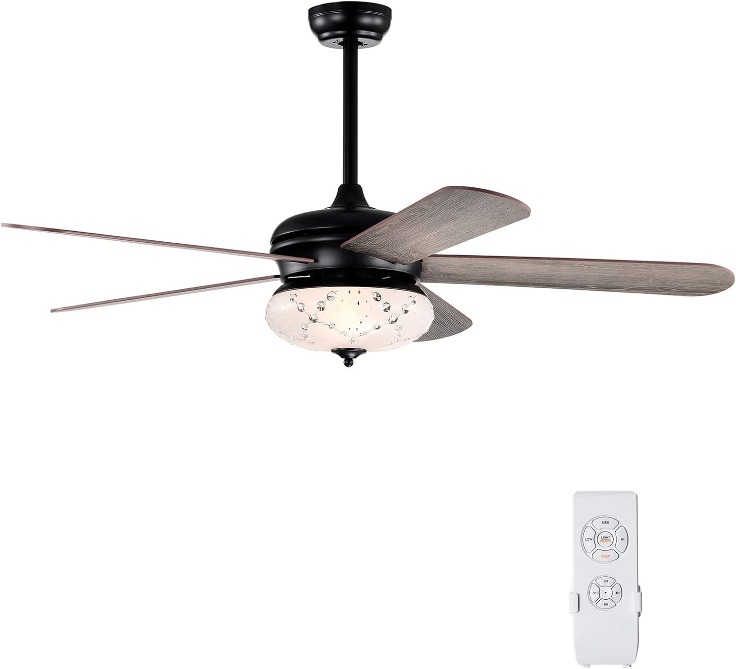52 Inches Ceiling Fan with Remote Control, Indoor Ceiling Fan with 2 Downrods