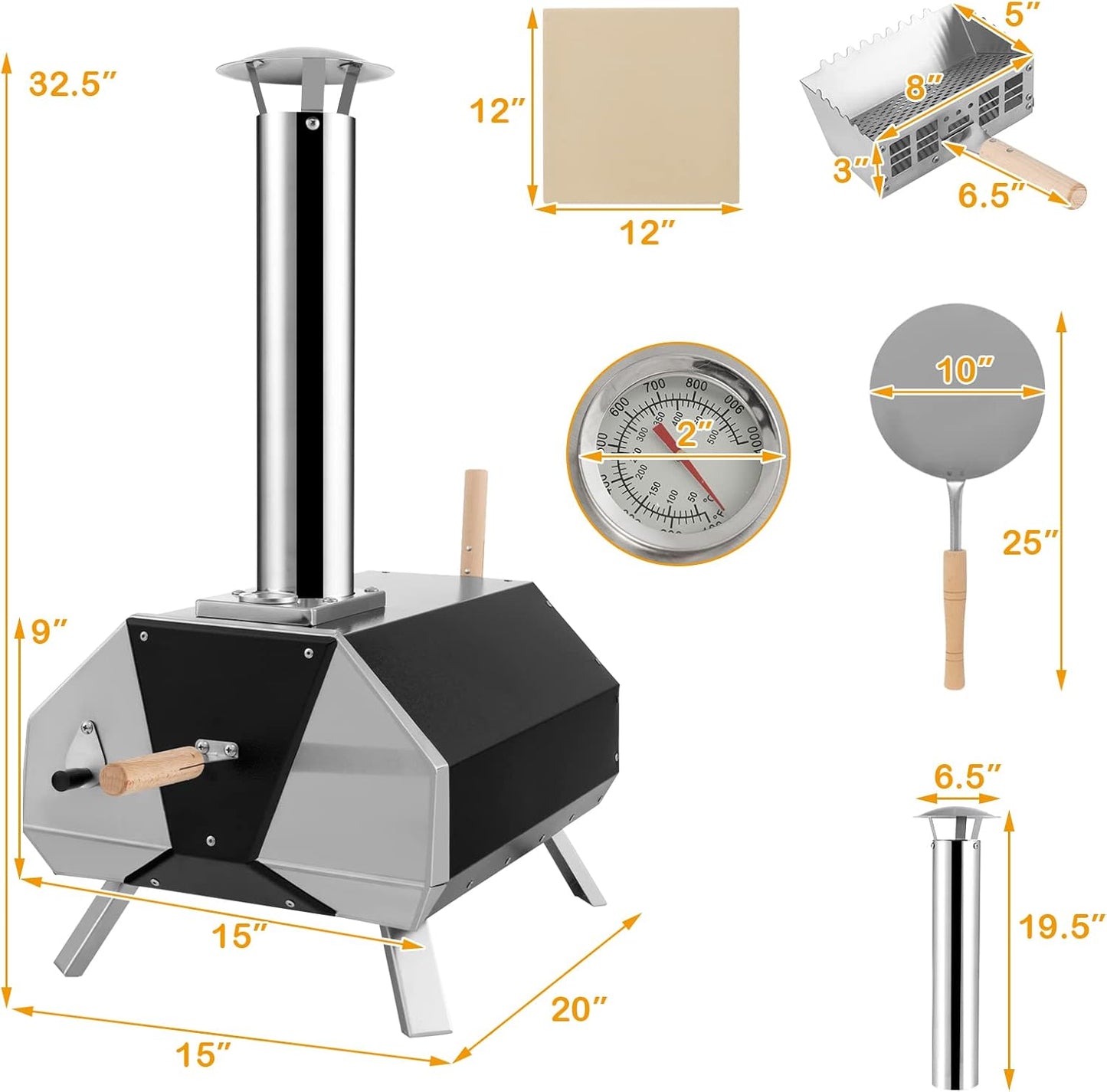 12 Stone Fired Maker with Foldable Legs & Built-in Thermometer