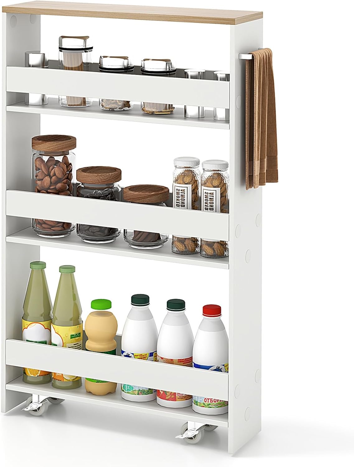 Slim Rolling Storage Cart 4-Tier Rolling Utility Cart with Handle & Wheels