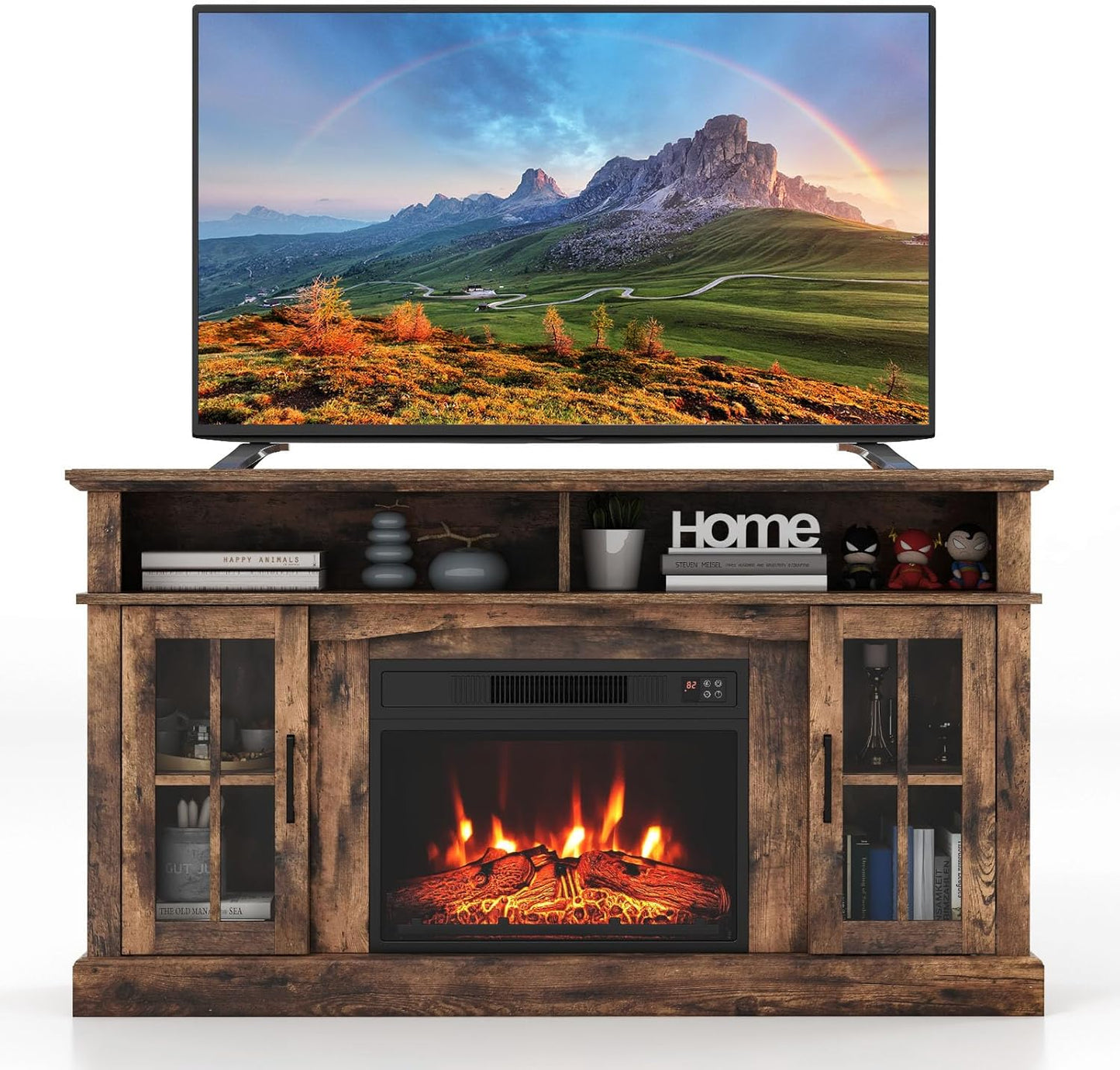 Fireplace TV Stand for TVs Up to 65 Inch, 23 Inches Electric Fireplace with Remote Control