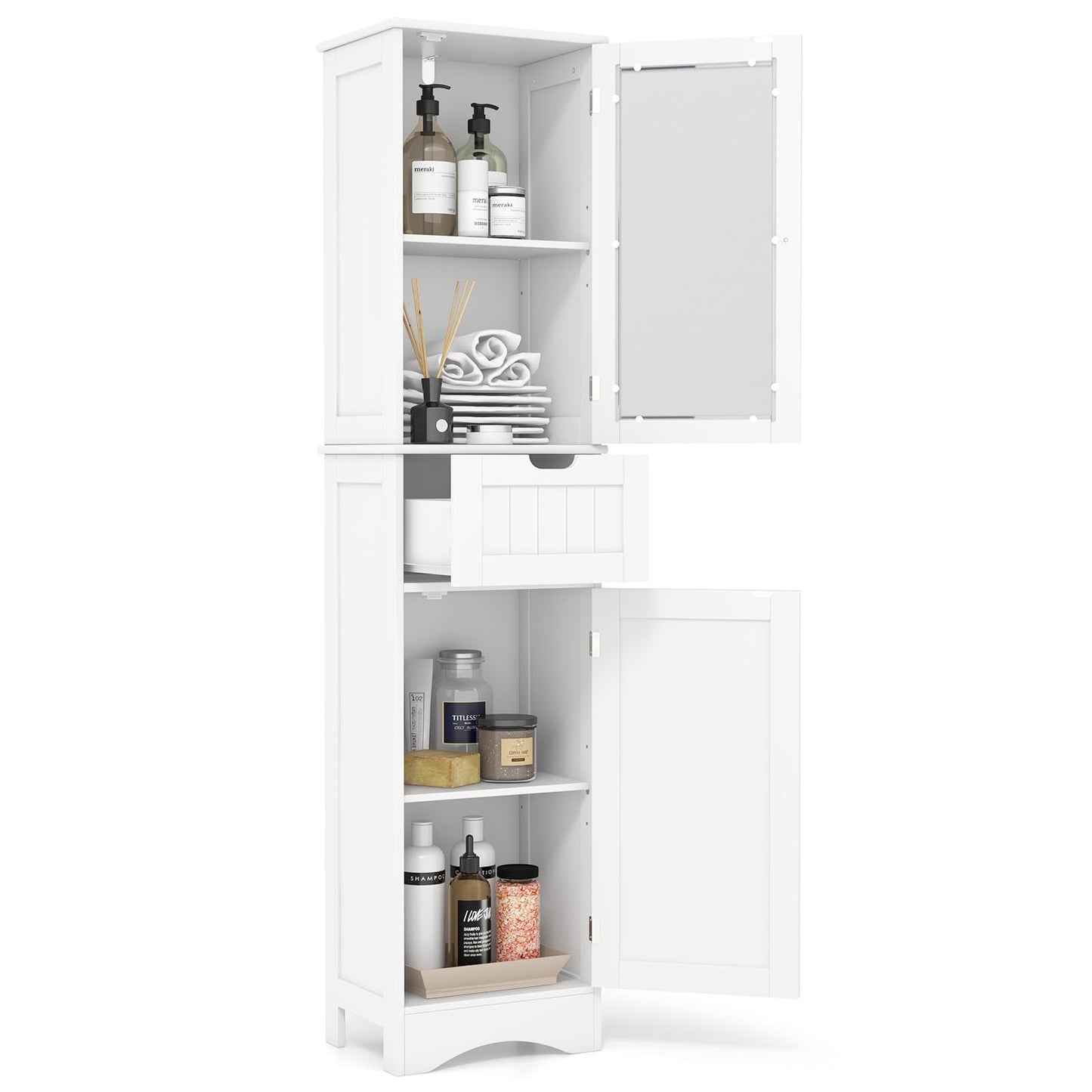 67” Tall Bathroom Storage Cabine with 2 Doors & 1 Drawer 3-Level Adjustable Shelves