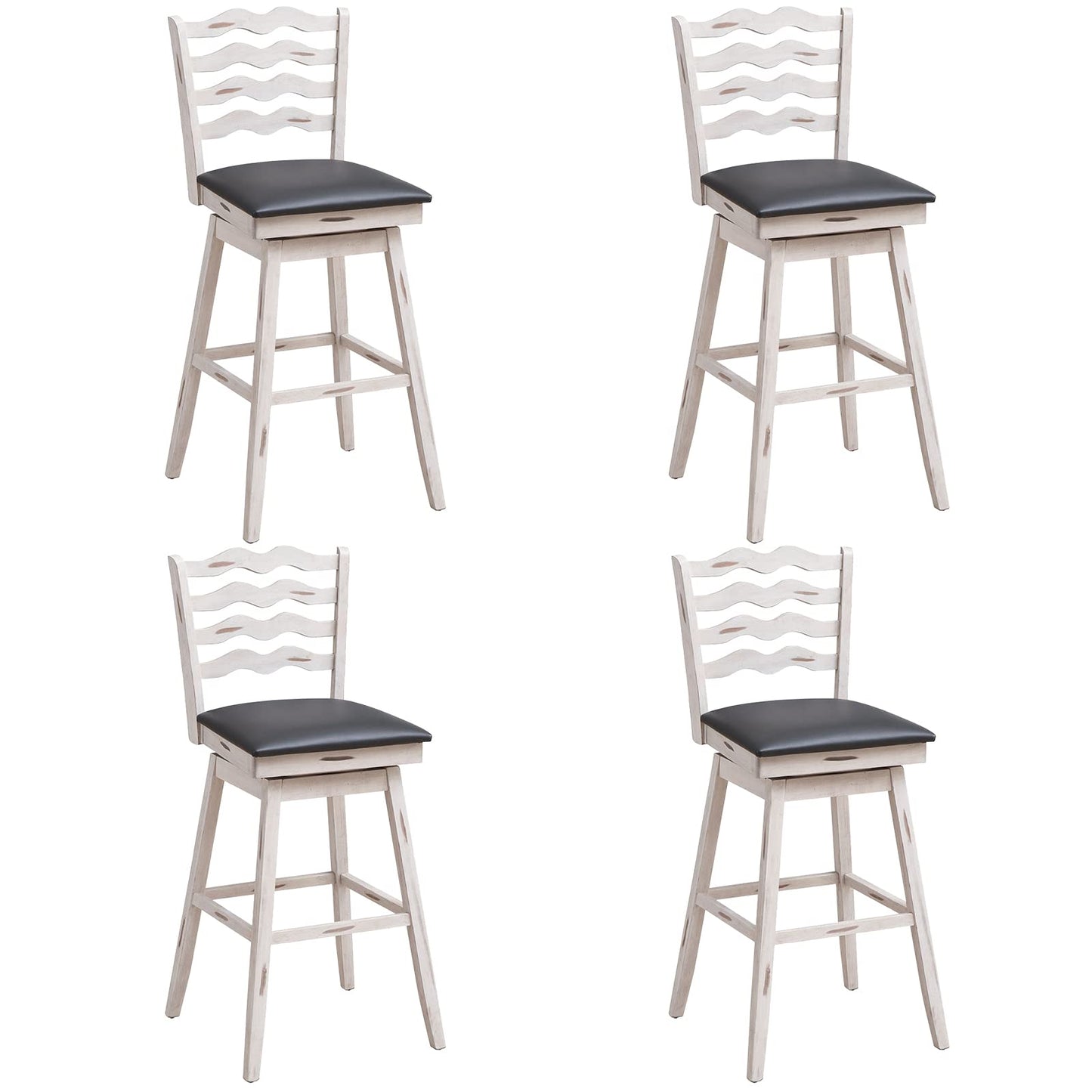 Bar Stools Set 360° Swivel Counter Height Chairs with Rubber Wood Frame