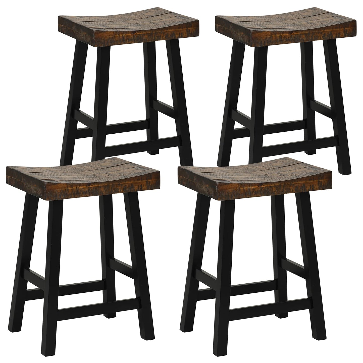 Wooden Saddle Stools Set of 2/4 29-inch Bar Height Stools