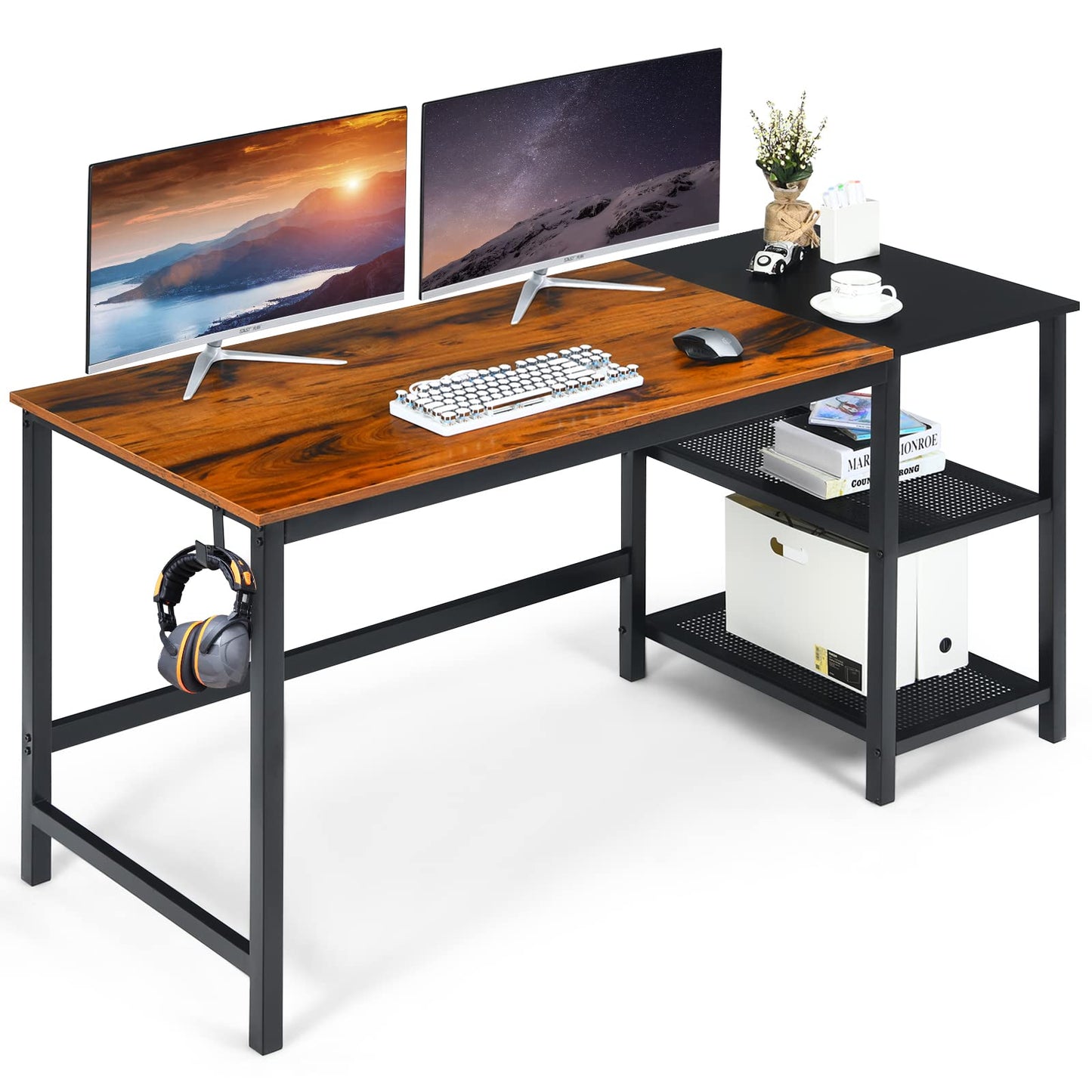 59” Computer Desk with 2 Removable Storage Shelves for Home Office
