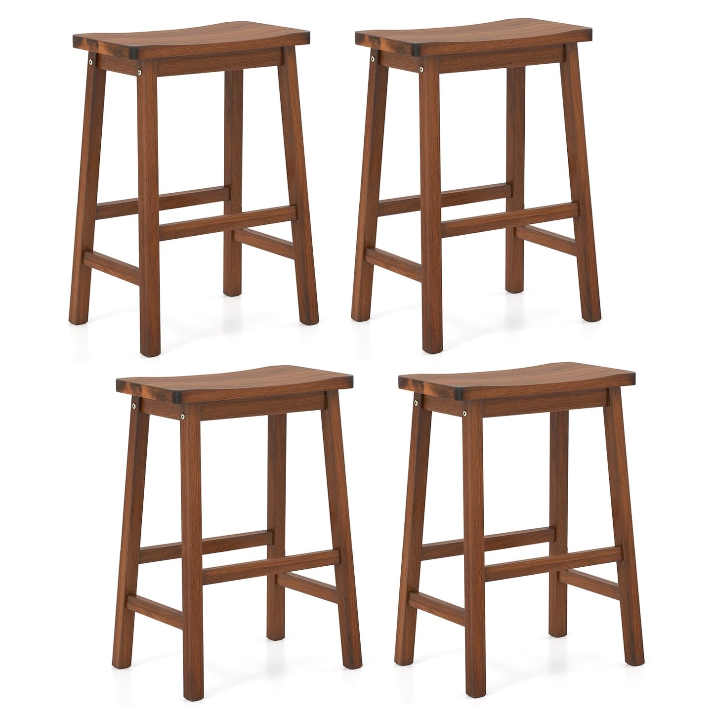 Wooden Saddle Stools Set of 2/4 with Rubber Wood Curved Seat