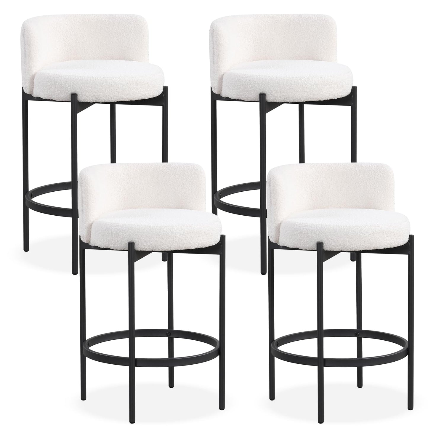 24.5 Inch Boucle Modern Barstools w/Curved Backrest for Dining Room