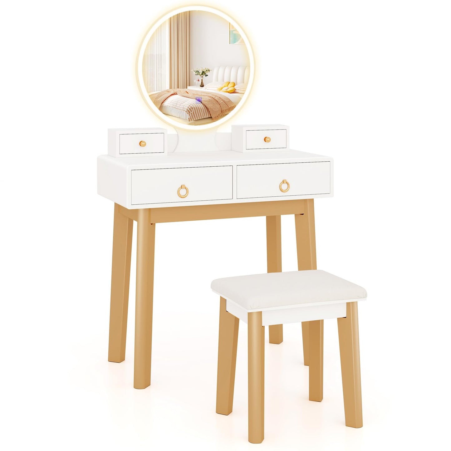 Vanity Table Set with LED Lighted Mirror for Women
