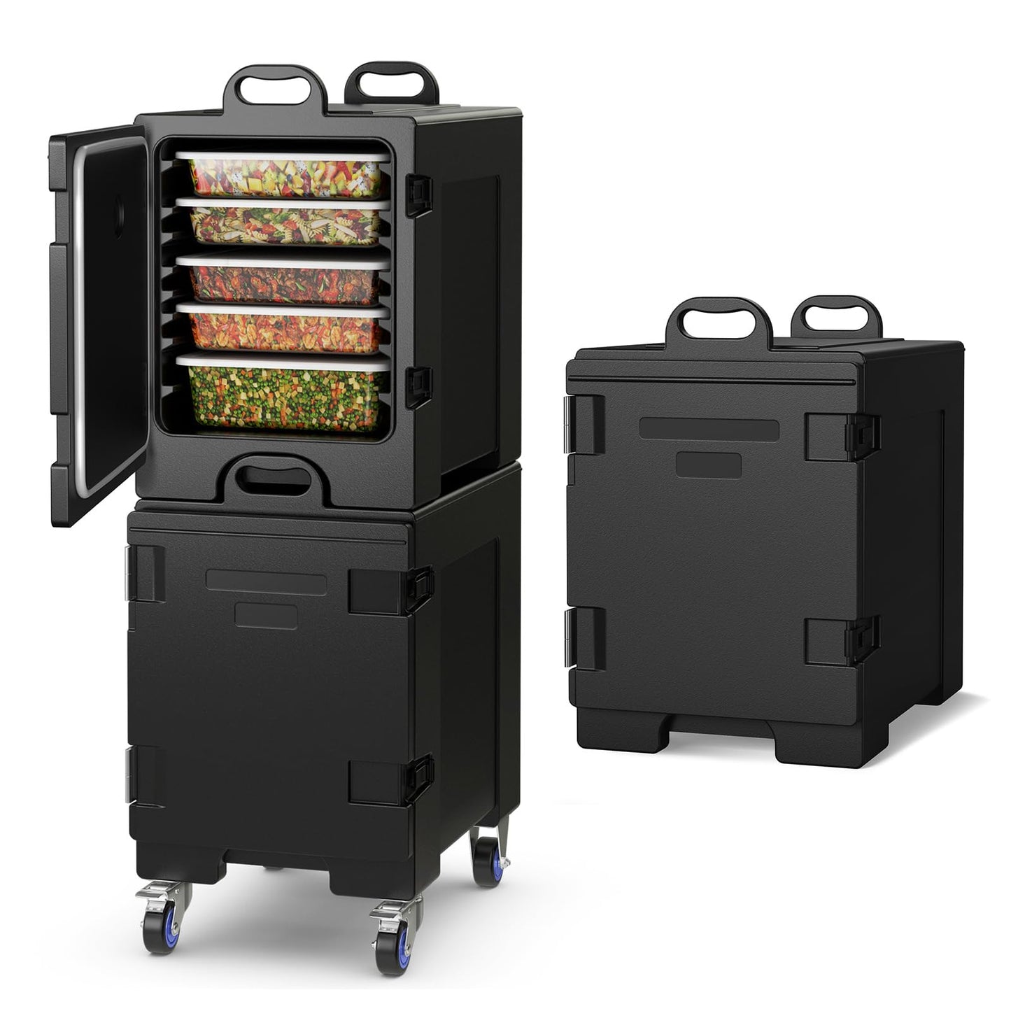 ARLIME 2 Pack Insulated Food Pan Carriers (1 with wheels), End-Loading Insulated for 5 Full-Size Pans