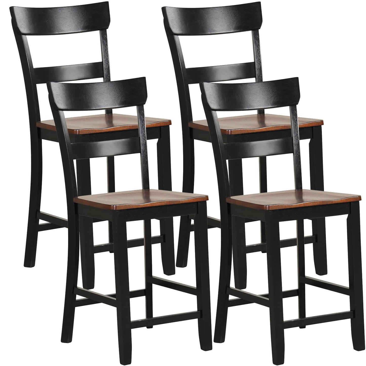 24'' Mid Century Modern Island Chairs with Rubber Wood Legs and High Backrest