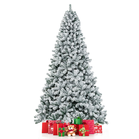 9 FT Snow Flocked Christmas Tree Artificial Holiday Hinged Pine Tree with 1498 Branch Tips