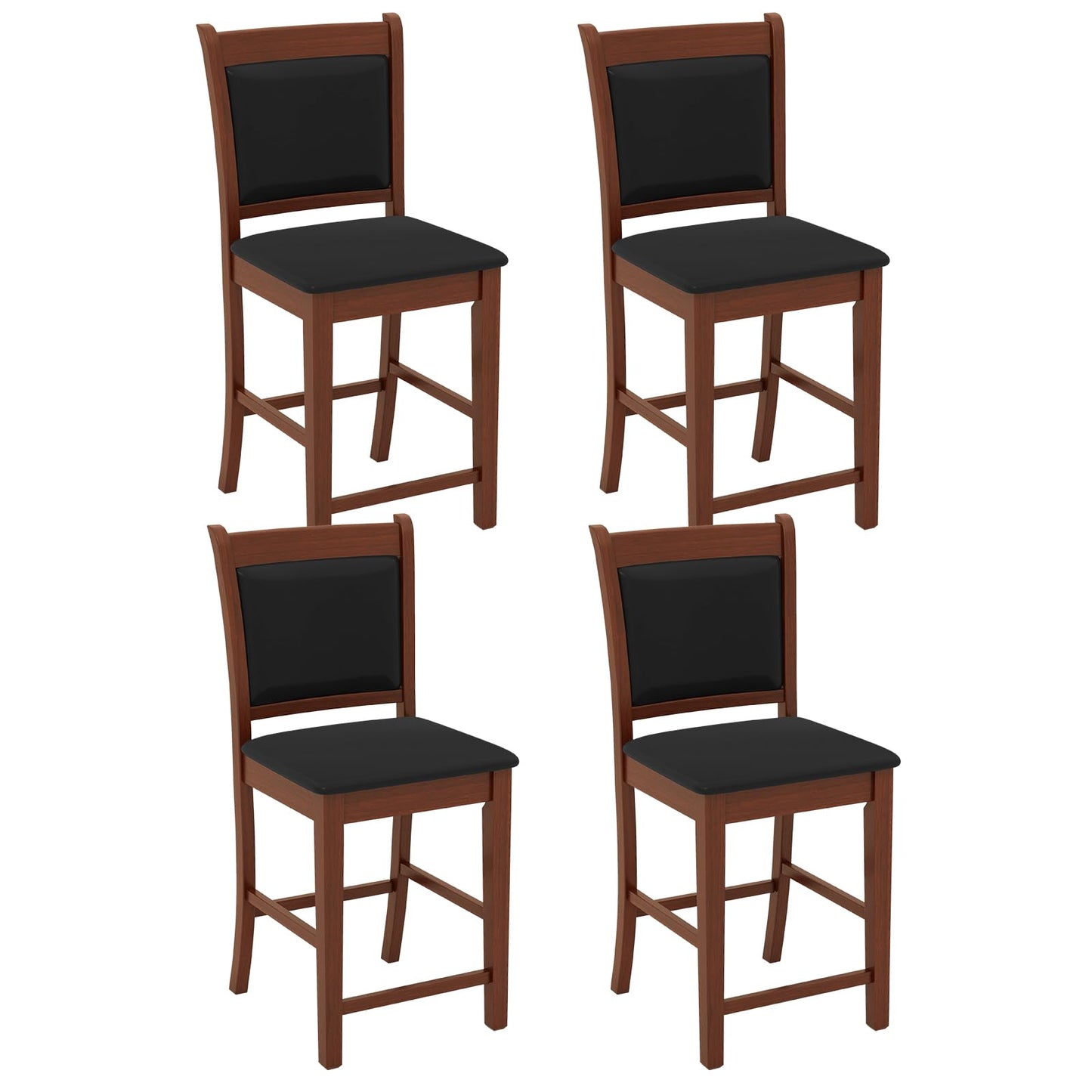 Upholstered Counter Stool Bar Stools Set of 2/4 with Solid Rubber Wood Frame
