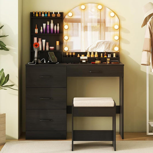 Dressing Table with Charging Station Bedroom Makeup Vanity Set for Girl