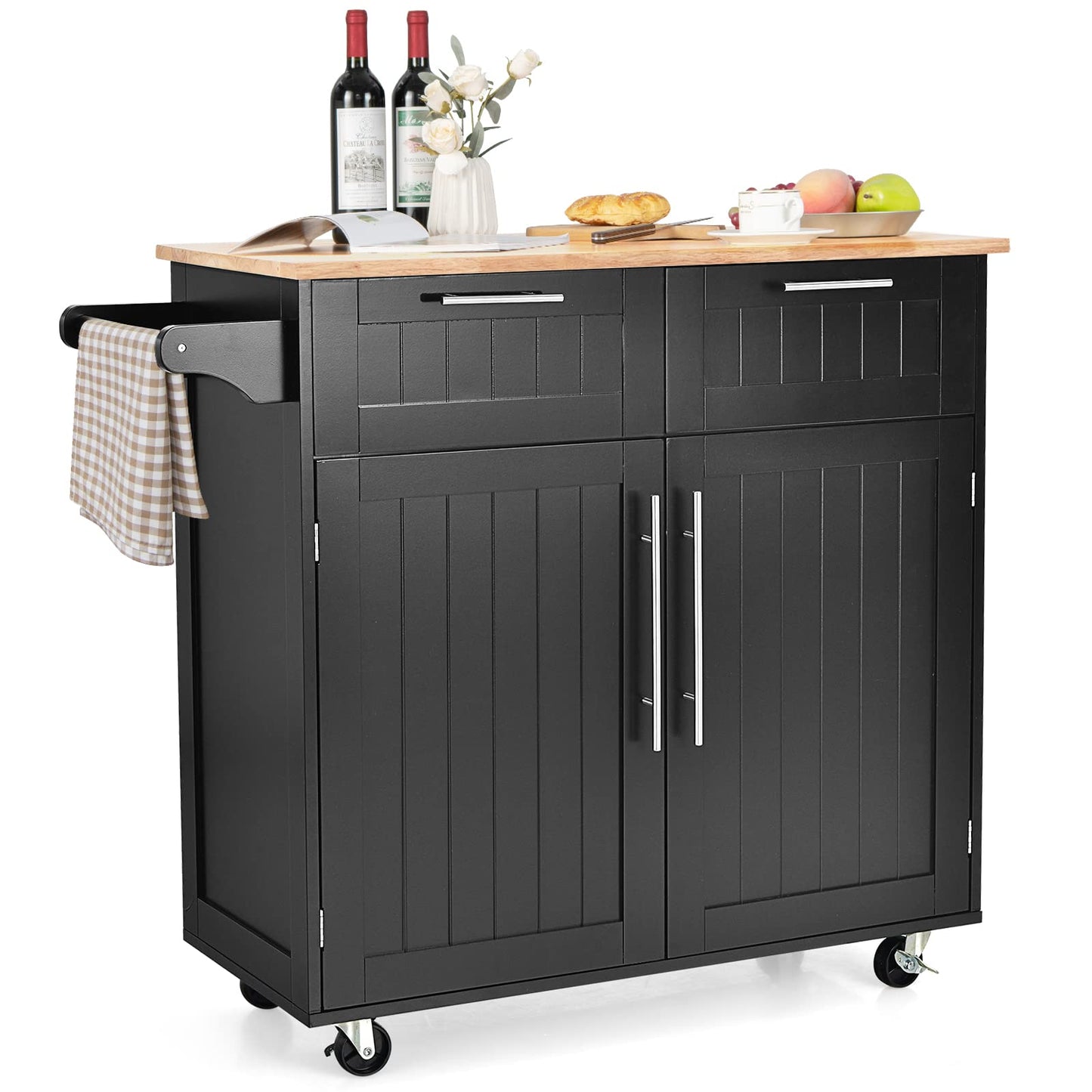 Kitchen Island Cart on Wheels with Side Towel Bar