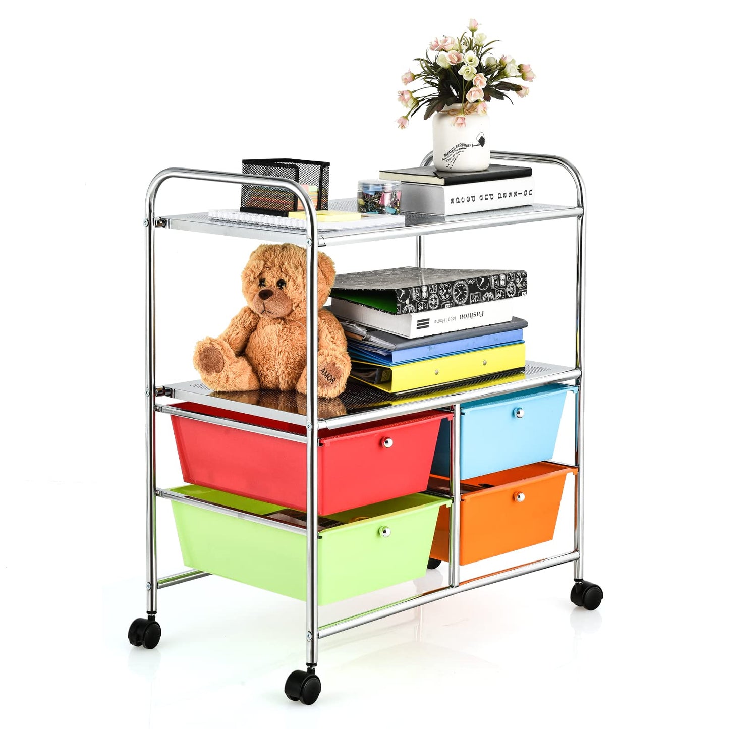 Rolling Storage Cart with 4 Drawers 2 Shelves for Home Office Kitchen Salon