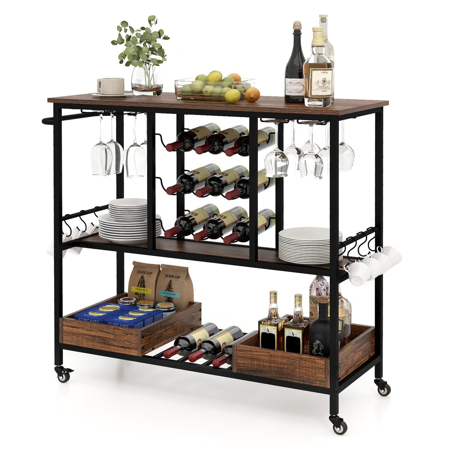 Home Serving Cart Industrial Rolling Beverage Cart