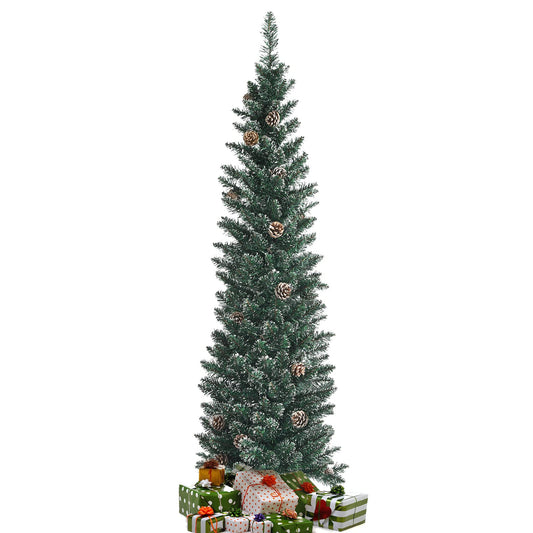 6 Ft Unlit Pencil Christmas Tree w/ 267 Snowy PVC Branch Tips