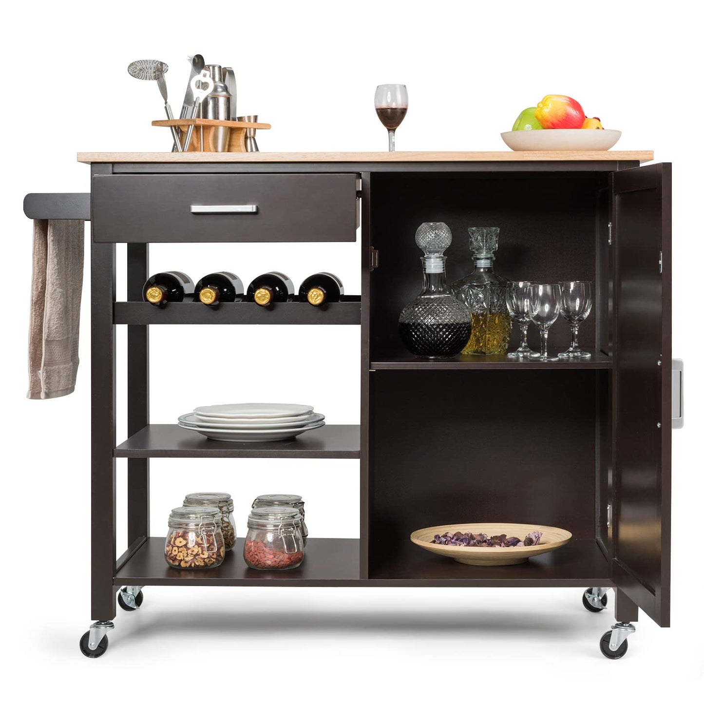 Kitchen Storage Island Cart on Wheels for Dining Room