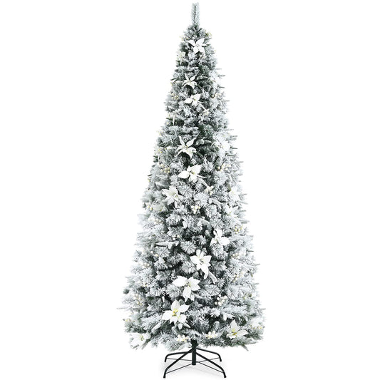 8 Ft Snow Flocked Artificial Christmas Tree w/ 807 Branch Tips