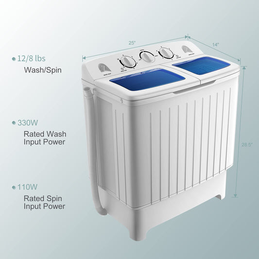 20 lbs Compact Twin Tub Washing Machine for Home Use