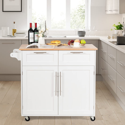 Kitchen Island Cart on Wheels with Side Towel Bar