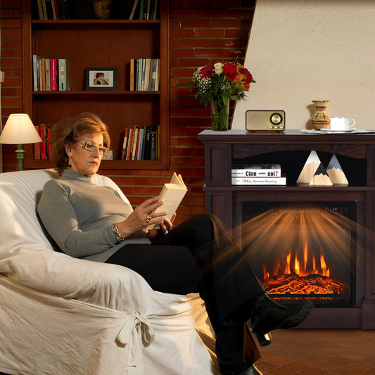 32-inch Electric Fireplace with Mantel, 1400W Adjustable Freestanding Heater with Remote Control