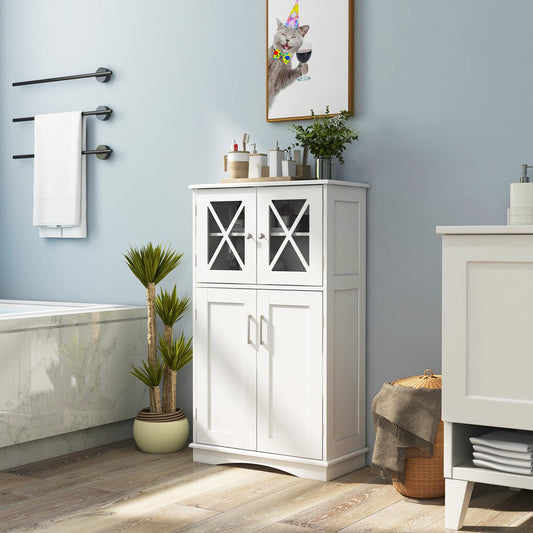 Bathroom Storage Cabinet Freestanding Floor Cabinet w/ 4 Doors & 3 Adjustable Shelves