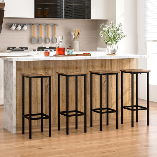Industrial Bar Stools Set of 4 28" Backless Square Breakfast Bar Chairs