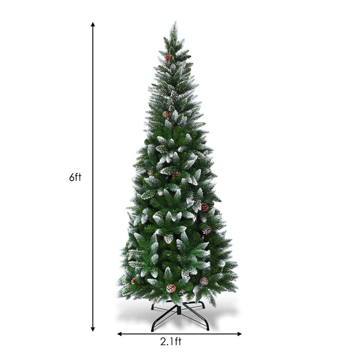 6FT Artificial Snow Flocked Pencil Christmas Tree Slim X-mas Tree with 630 Branch Tips