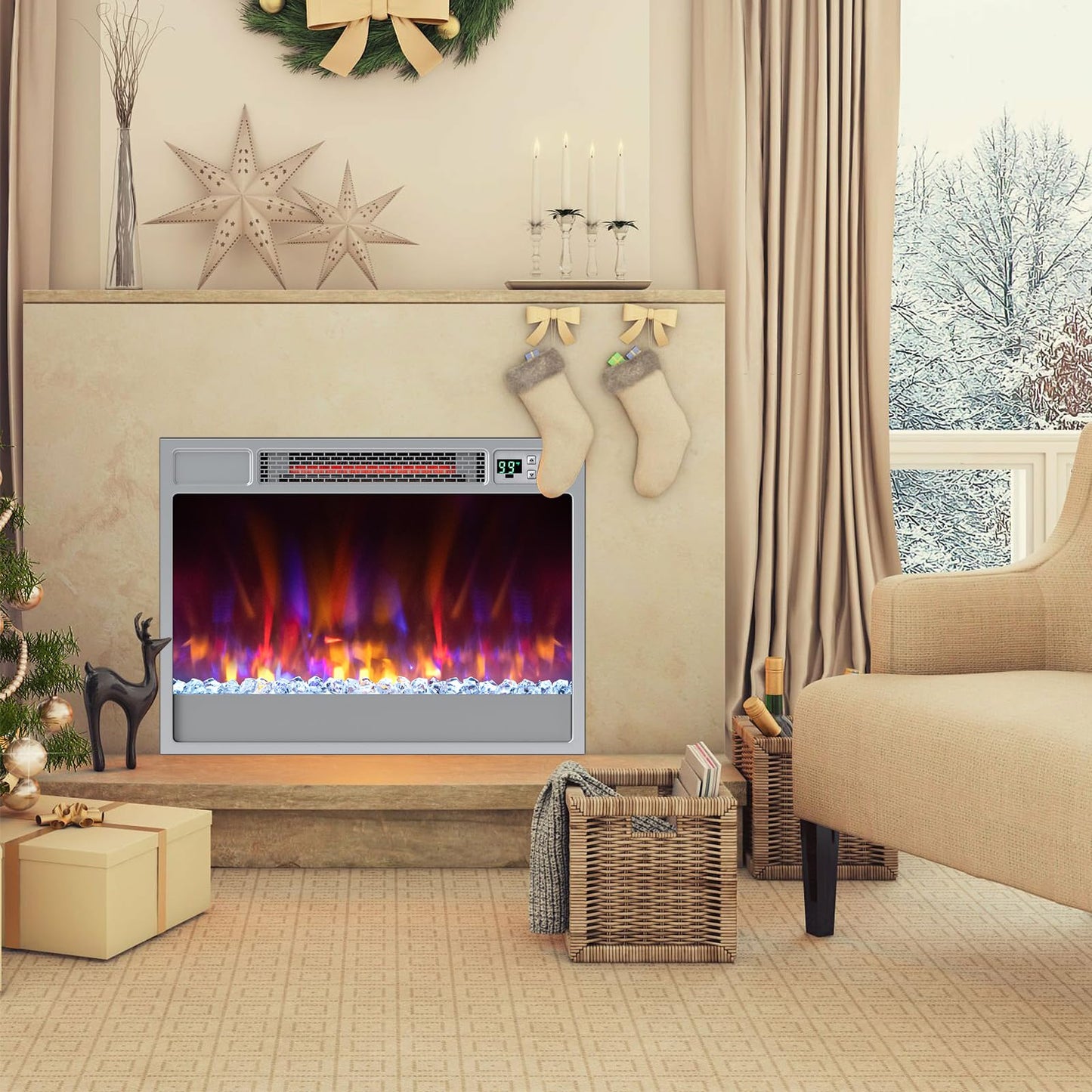 Electric Fireplace Inserts 23-inch Wide 1500W Recessed Fireplace Insert with Remote Control