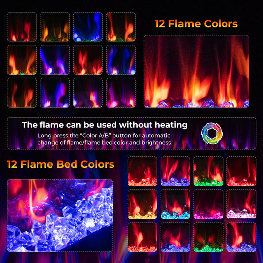 50 Inch Electric Fireplace Recessed and Wall Mounted, 750W/1500W Electric Fireplace Heater with Remote