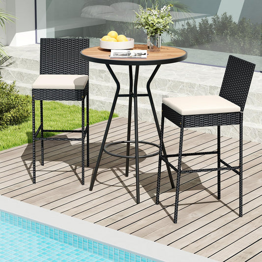 30'' Patio Bar Height Chairs with Cushion for Backyard Poolside Deck