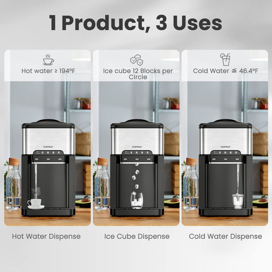 3 in 1 Portable Hot Cold Dispenser with 48LBS/24H Ice Machine