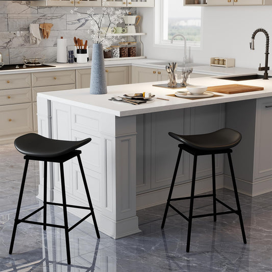 Faux Leather Backless Bar Stools with Padded Saddle Seat and Footrest