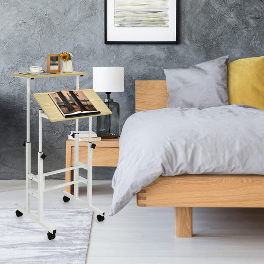 Height Adjustable Rolling Laptop Cart w/Tilting Desktop for Standing or Sitting