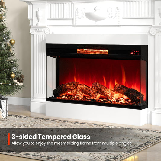 36-Inch 3 Side Glass Electric Fireplace with Remote Control