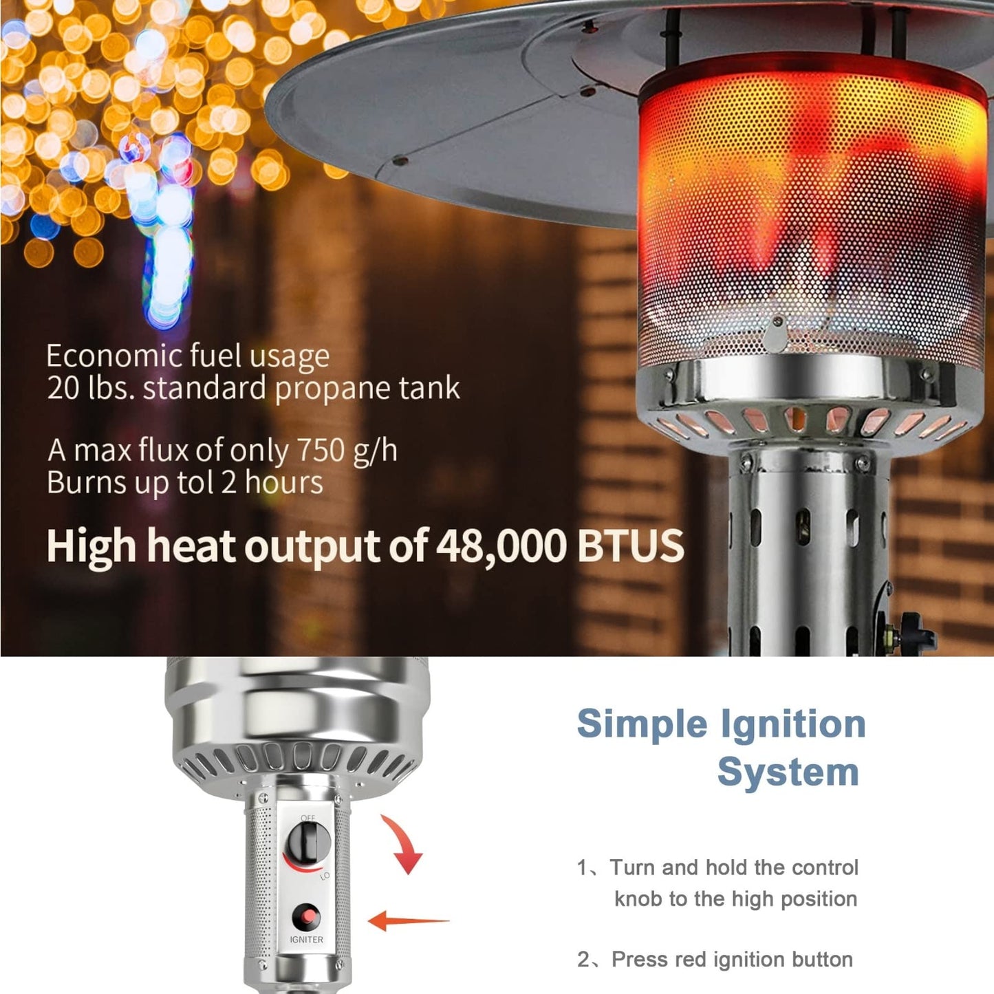 ARLIME Patio Heater Outdoor, 48000 BTU Gas Patio Heater with Trip-over Protection & CSA Certified