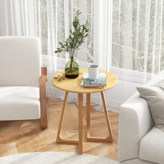 24” Round Side Table Solid Rubber Wood End Table Compact Tea Table Beside Sofa or Bed