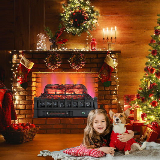 23 Inch Electric Fireplace Heater w/ 5 Level Flame & Brightness