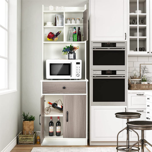 Kitchen Pantry Storage Cabinet 71” Tall Buffet Hutch Cabinet with Microwave Stand
