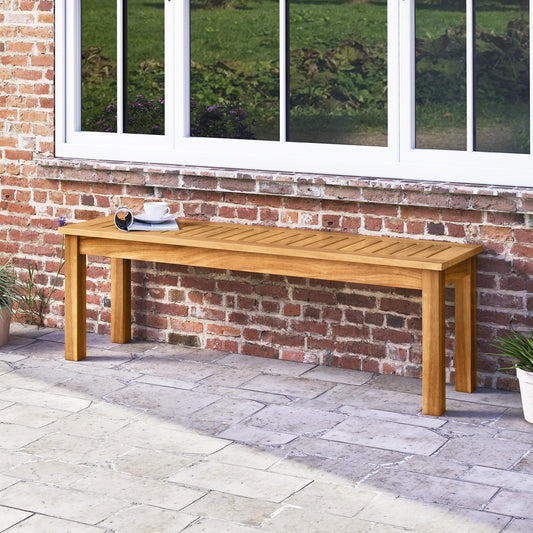 52” Backless Acacia Wood Narrow Bench for Patio