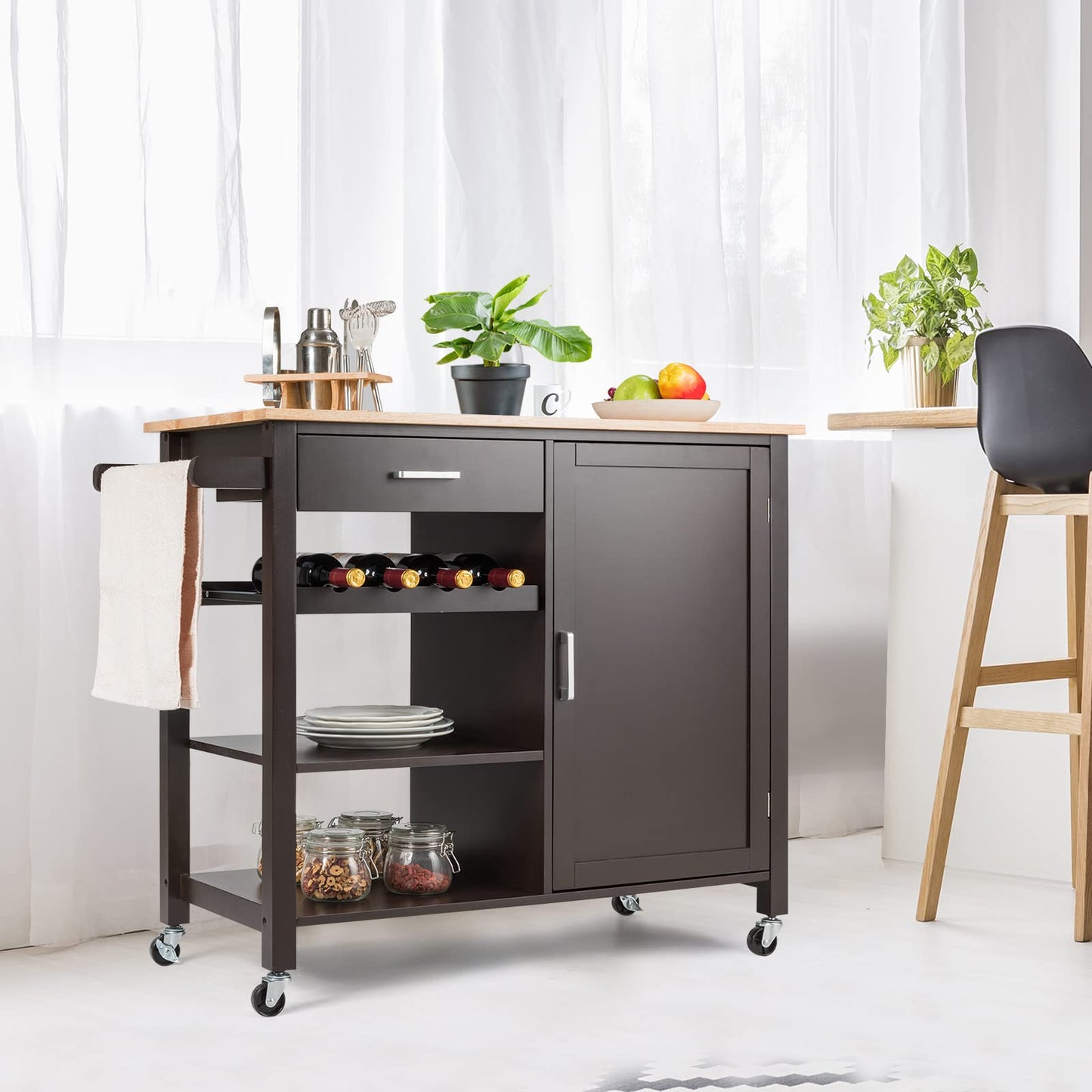 Kitchen Storage Island Cart on Wheels for Dining Room