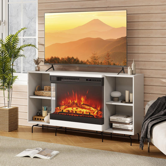 24 Inches 3-Sided Glass Electric Fireplace 750W/1500W Fireplace Heater with Remote Control