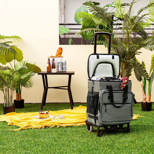 50-Can Large Rolling Cooler Leakproof Insulated Soft Cooler Bag with Wheels and Adjustable Handle