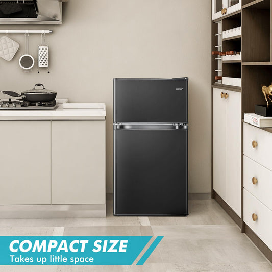 Compact Refrigerator, 3.2 Cu.Ft. Fridge Freezer Compartment with Reversible 2 Door, Adjustable Thermostat