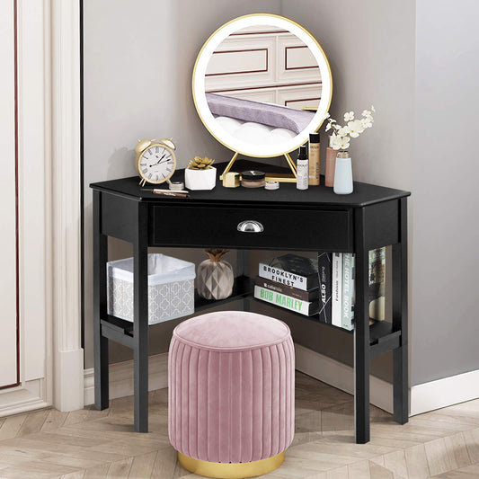Corner Desk with Drawer for Small Space Wood Makeup Vanity