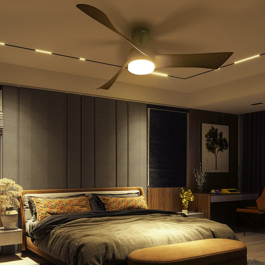 52 Inch Ceiling Fan with Light, Indoor Outdoor LED Ceiling Fan w/Remote Control, 6-Level Adjustable Speed