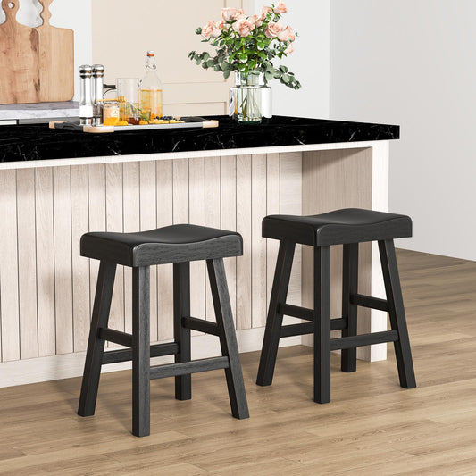 Solid Wood Saddle Stools Set w/Curved Seats Footrests